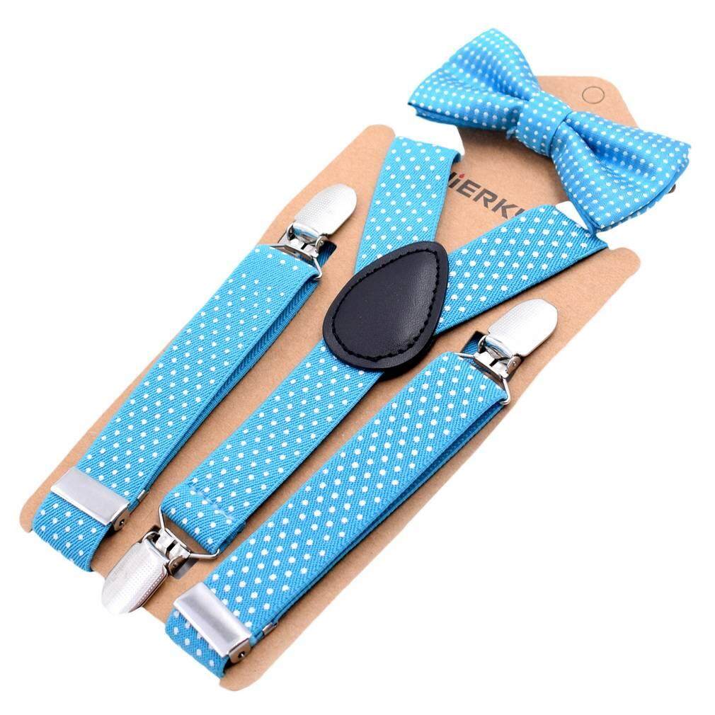 Bigood เด็ก Dot พิมพ์ Y Band สายรัดแบบปรับสายได้กับ Bowtie
