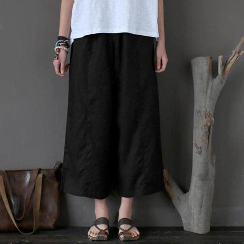 ZANZEA ขากว้างผู้หญิง Capris กางเกง Culottes ขนาดพิเศษกางเกงผ้าฝ้าย - INTL