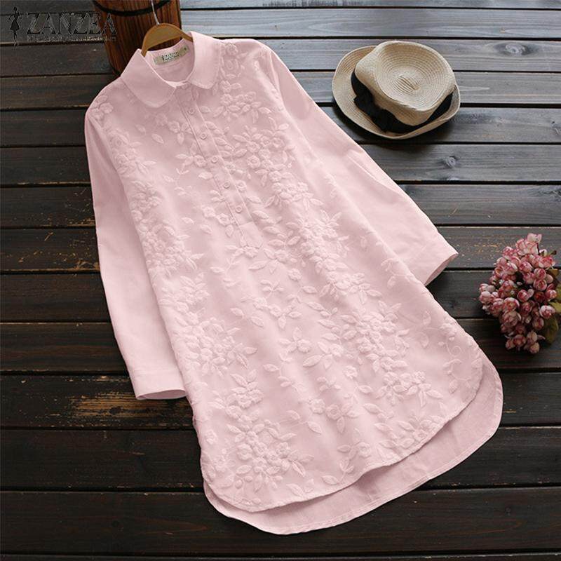 ZANZEA Women Long Sleeve Crochet Casual Shirt Tops Asymmetrical Buttons Down Blouse Plus Size ZANZEA Women Long Sleeve Crochet Casual Shirt Tops Asymmetrical Buttons Down Blouse Plus Size
