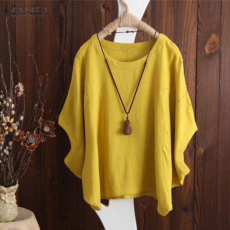 ZANZEA Women Casual Loose Cotton Blouse Tee T Shirt Basic Plus Size Top - intl