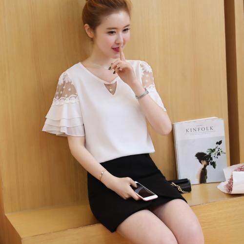 Chic ดอกไม้เสื้อชีฟองสุภาพสตรีใหม่ผู้หญิงเกาหลีหวานความงามเสื้อลายลูกไม้ฤดูร้อนแขนสั้นเสื้อทรัมเป็ตแขน TOP Chic ดอกไม้เสื้อชีฟองสุภาพสตรีใหม่ผู้หญิงเกาหลีหวานความงามเสื้อลายลูกไม้ฤดูร้อนแขนสั้นเสื้อทรัมเป็ตแขน TOP