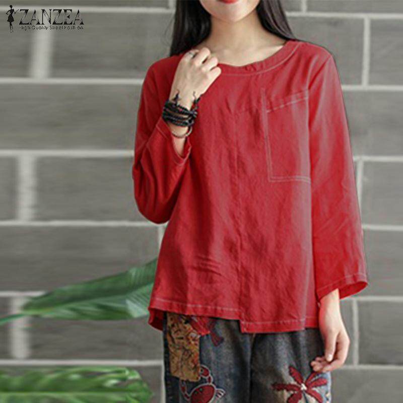 ZANZEA Women Casual Solid Basic Pullover Top Tee T Shirt Office Work Blouse