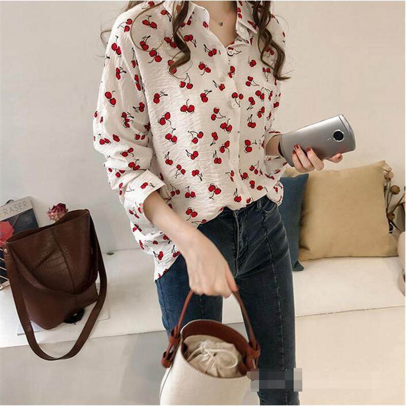 ใหม่ผู้หญิงสบายๆ Basic ฤดูร้อนเสื้อชั้นนำเชอร์รี่แขนยาว