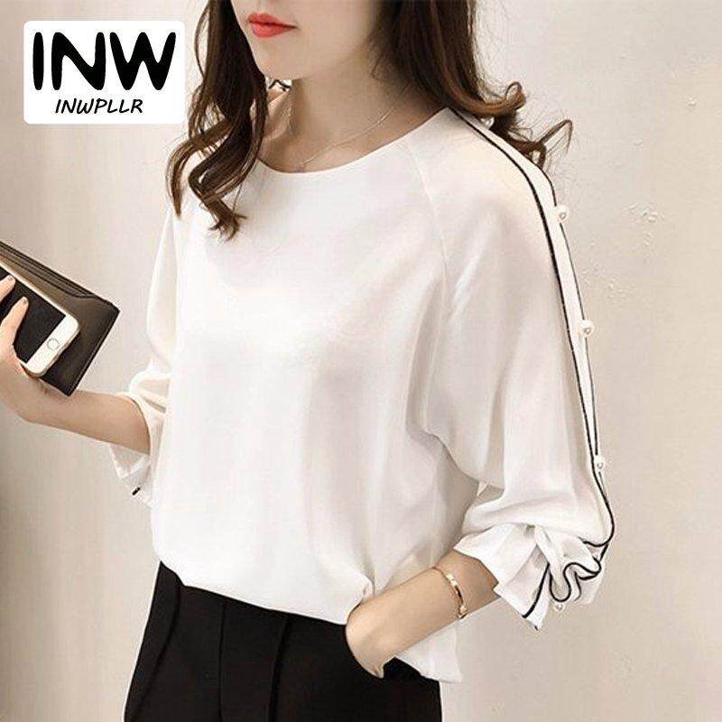 INWPLLR แขนยาวผ้าชีฟองเสื้อสตรีเสื้อเบลาส์สไตล์เกาหลีฤดูใบไม้ร่วงธรรมดาเสื้อสตรีขนาดพิเศษ Beading เสื้อแฟชั่นเสื้อผู้หญิงเสื้อ INWPLLR แขนยาวผ้าชีฟองเสื้อสตรีเสื้อเบลาส์สไตล์เกาหลีฤดูใบไม้ร่วงธรรมดาเสื้อสตรีขนาดพิเศษ Beading เสื้อแฟชั่นเสื้อผู้หญิงเสื้อ