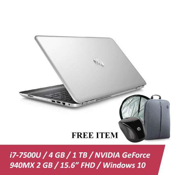 HP Pavilion 15-au104TX Laptop (i7-7500U, 4GBD4, 1TB, 940MX 2GB, 15.6 FHD, Win10) - Natural Silver + Free Backpack n HP X3000 Wireless Mouse & Car Sunshade + RM100 Shopping Voucher (Online Redeem) Malaysia