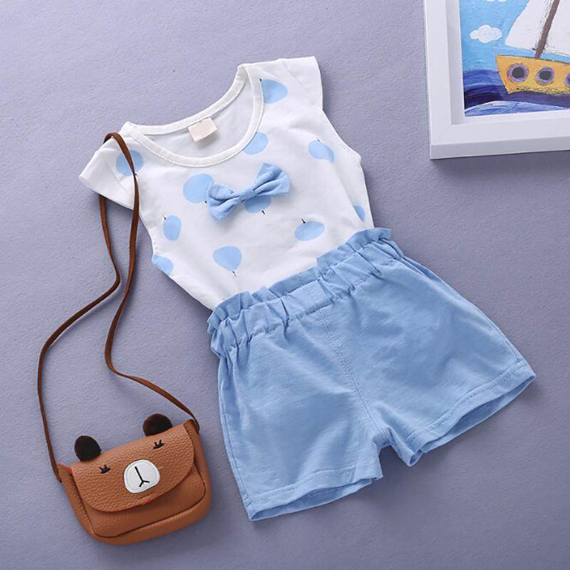 Ishowmall New Kid Fashion Casual Summer Cute Round Neck Tops +Short Pants