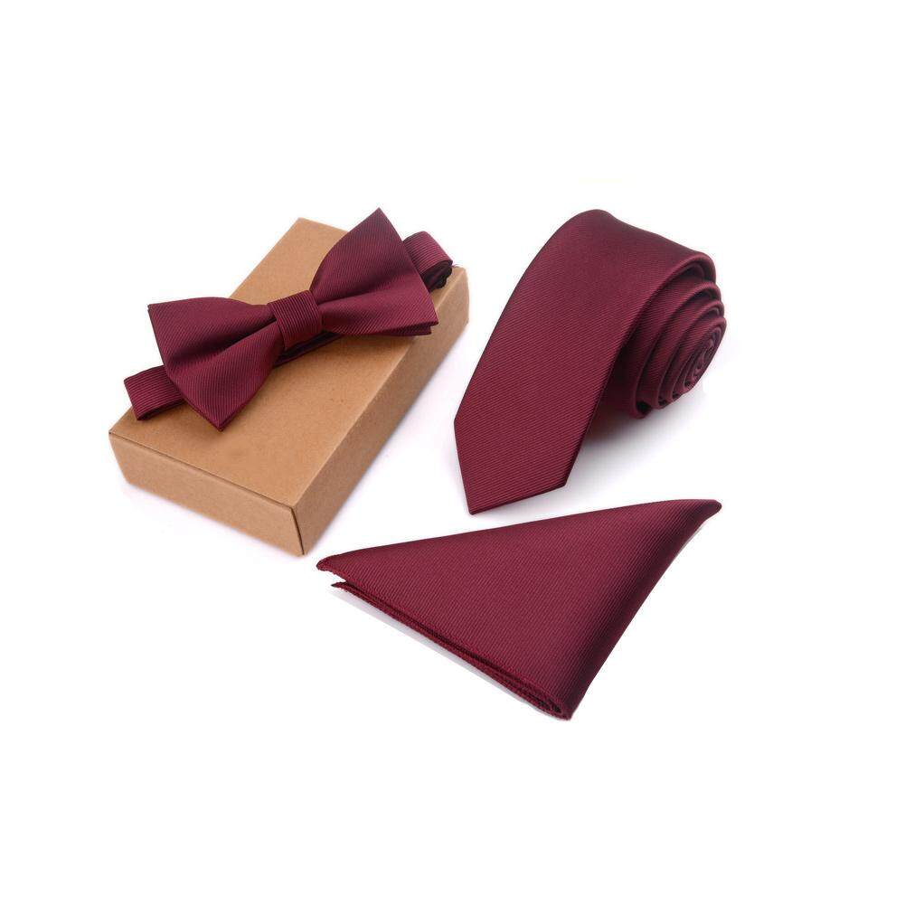 Amart Fashion 3 Pcs/Set Men Slim Tie Set Bow Tie Pocket Square Handkerchief + Bowtie + Necktie Kit
