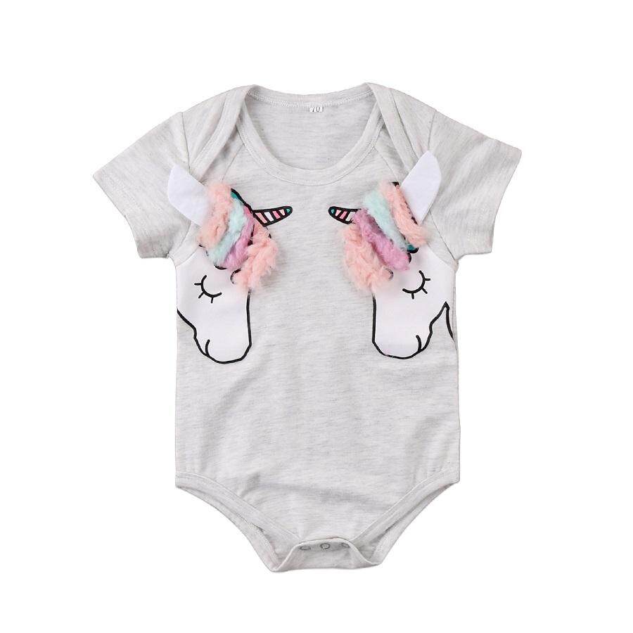 เด็กทารกหญิงแรกเกิดผ้าฝ้ายเสื้อแขนสั้นลายการ์ตูน Romper ชุดเสื้อผ้าจั๊มสูท - INTL