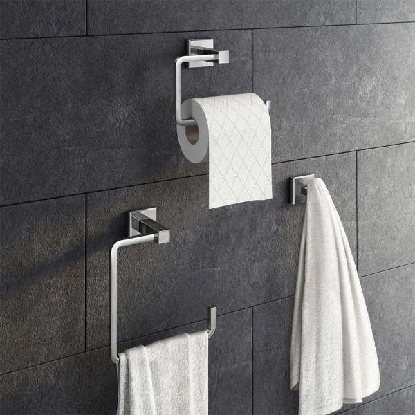 Magic Cube Stainless Steel Bathroom Accessory Set Toilet Roll Holder Towel Rack Robe Hook Wall Mounted 3PCS/Set Style:Silver