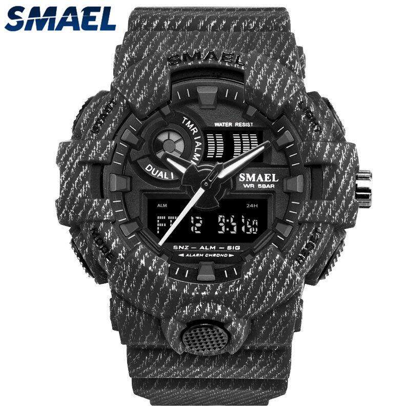 SMAEL Mens นาฬิกาแบรนด์ชั้นนำ Luxury Analog ควอตซ์นาฬิกาผู้ชายแบบดิจิตอลกันน้ำ LED ทหารนาฬิกากีฬา - INTL