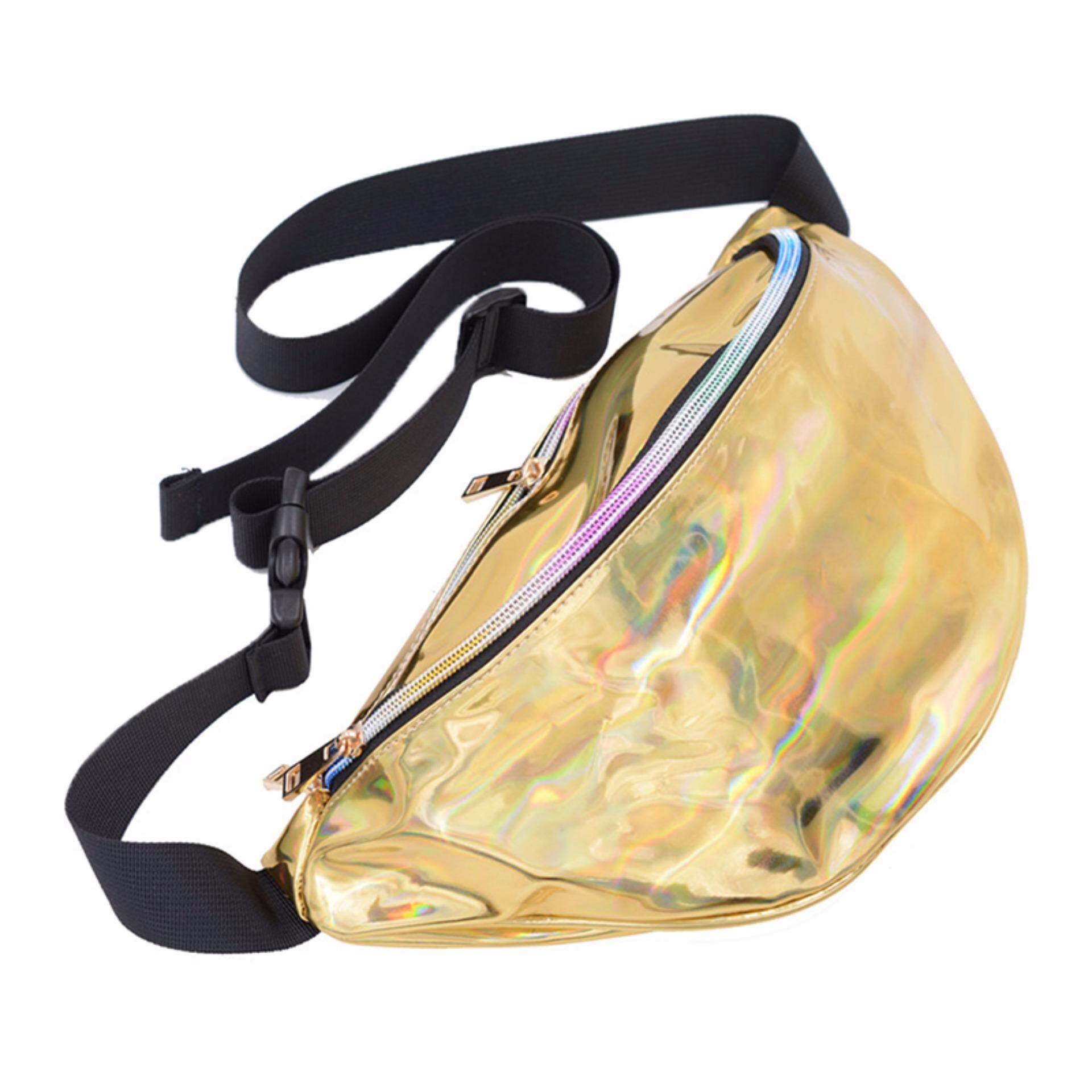 Punk Lady Girl Rainbow Transparent Fanny Pack Bum Women Purse Waist Bag Gold