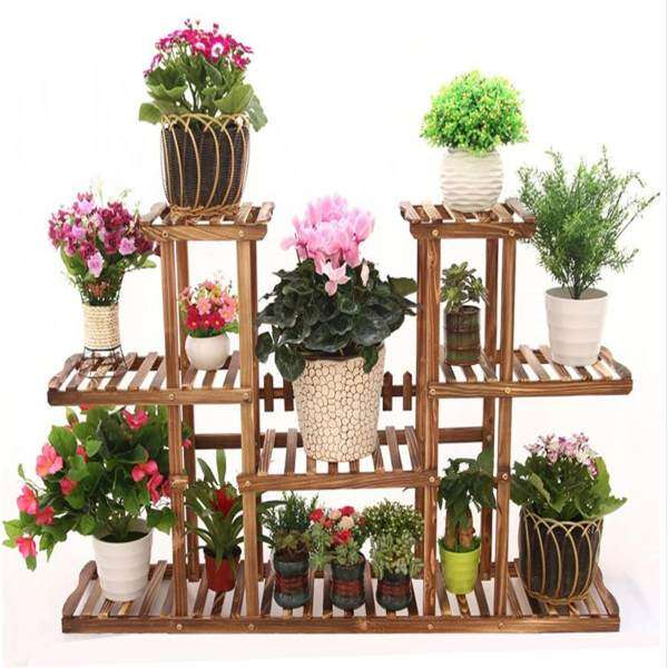 4 Tier Pot Wooden Bamboo Flower Plant Display Stand Wood Shelf Rack Home Outdoor