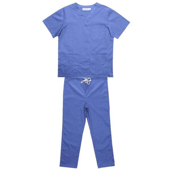 MagiDeal Men Women Medical Spa Nursing Clinic Scrub Sets Hospital Uniform L Blue