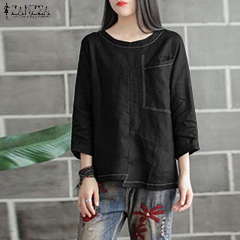 ZANZEA Women Casual Solid Basic Pullover Top Tee T Shirt Office Work Blouse ZANZEA Women Casual Solid Basic Pullover Top Tee T Shirt Office Work Blouse