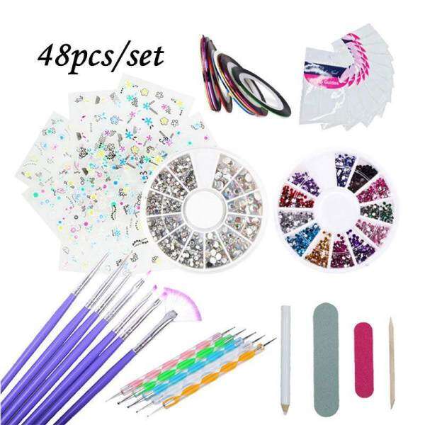Umiwe 48 Acrylic Brush Nail Art Tips Set Kit,Combo Set Professional DIY UV Gel Nail Art Kit Brush Buffer Tool Nail Tips Glue Acrylic Set.Nails Sponges for Color Fade Manicure. - intl Philippines
