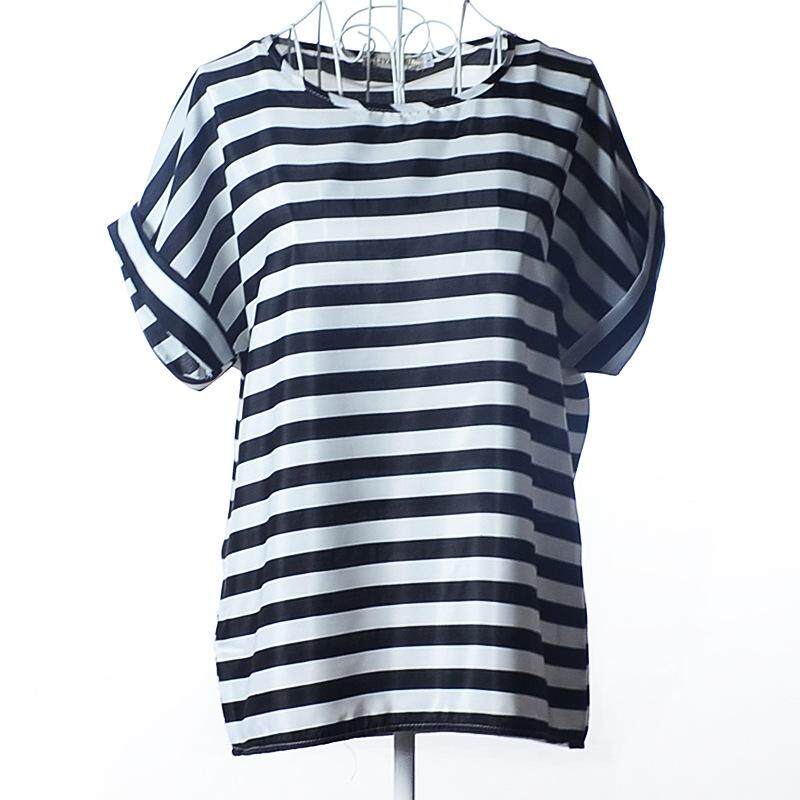 Amart แฟชั่นผู้หญิงเสื้อชีฟองพิมพ์เสื้อสตรีแขนสั้น TEE หลวมเสื้อลำลอง - INTL