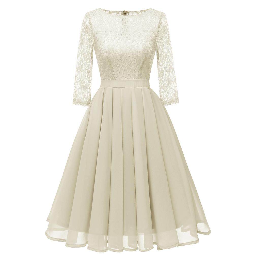 Plus Size Woman Midi Lace+chiffon Dress Big Size 2018 Autumn Fashion Pleated Dresses Vintage Evening Party Vestidos Elegant Gown