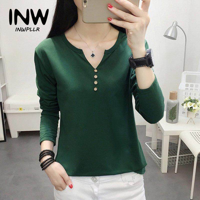INWPLLR ผู้หญิง Tops Tees ฝ้ายผ้าฝ้าย T เสื้อแขนยาวสไตล์ฤดูใบไม้ร่วงเสื้อยืดผู้หญิงขนาดใหญ่ขนาดเสื้อผ้าผู้หญิงเสื้อยืดคอวี INWPLLR ผู้หญิง Tops Tees ฝ้ายผ้าฝ้าย T เสื้อแขนยาวสไตล์ฤดูใบไม้ร่วงเสื้อยืดผู้หญิงขนาดใหญ่ขนาดเสื้อผ้าผู้หญิงเสื้อยืดคอวี