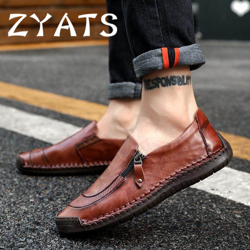 ZYATS 2018 ใหม่กระเป๋าถือบุรุษหนังวัว's รองเท้ารองเท้าใส่รองเท้าโลฟเฟอร์ลำลองมือเย็บคุณภาพสูงขับรถรองเท้าขนาดใหญ่ 38-48