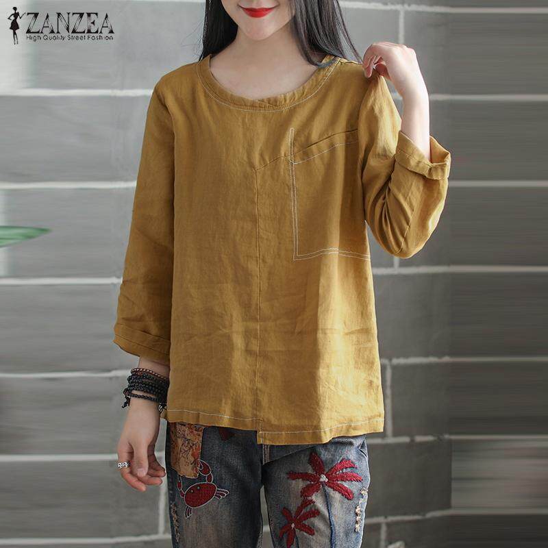 ZANZEA Women Casual Solid Basic Pullover Top Tee T Shirt Office Work Blouse