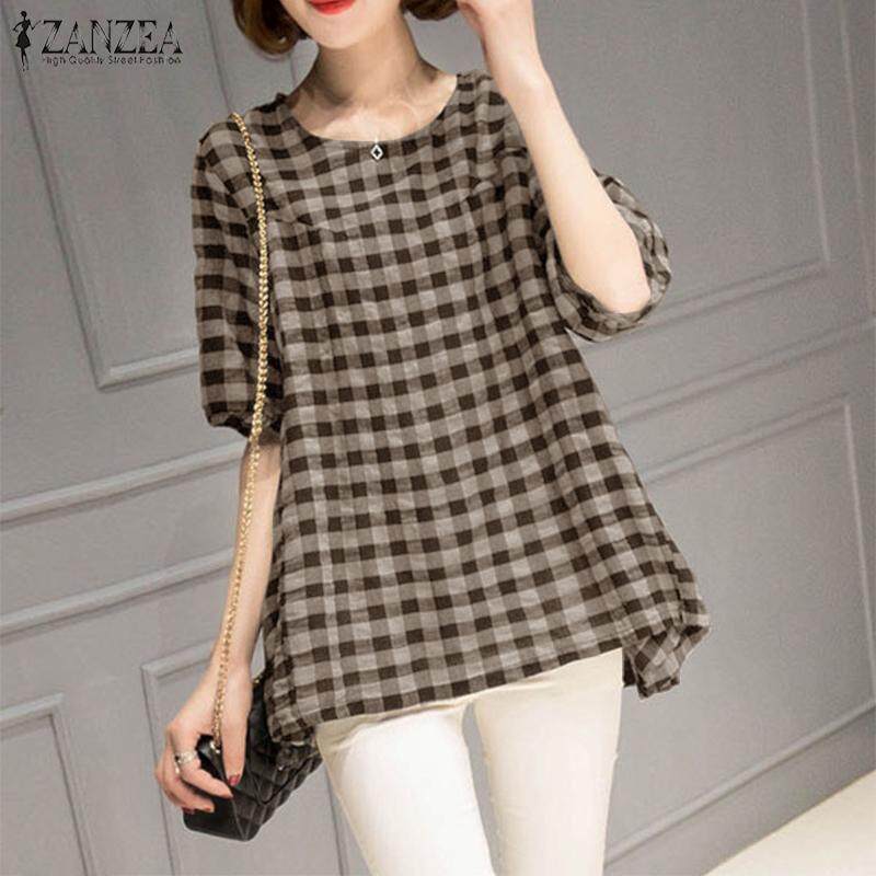 ZANZEA Women Short Sleeve Plaid Check Tunic Top T Shirt Plus Size Blouse ZANZEA Women Short Sleeve Plaid Check Tunic Top T Shirt Plus Size Blouse