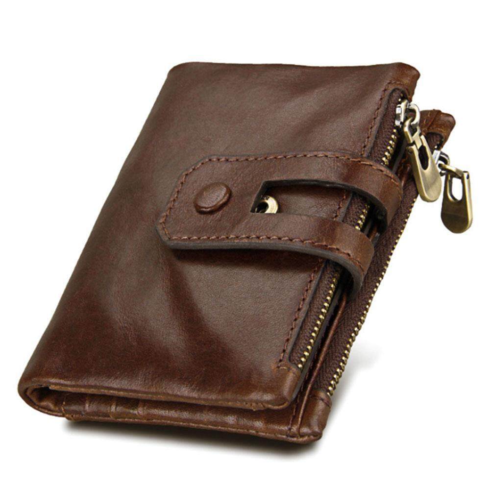 OEM Aolvo RFID การปิดกั้นกระเป๋าสตางค์ 2018 ใหม่ซิปหนังแท้กระเป๋าสตางค์ Bifold สำหรับผู้ชายมีกระเป๋าใส่เหรียญและหน้าต่างภาพ