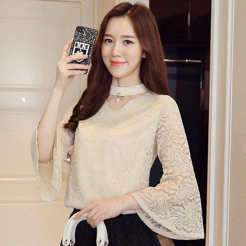 INWPLLR เสื้อเบลาส์แฟชั่น แขนยาว ลายลูกไม้ คอวี INWPLLR เสื้อเบลาส์แฟชั่น แขนยาว ลายลูกไม้ คอวี
