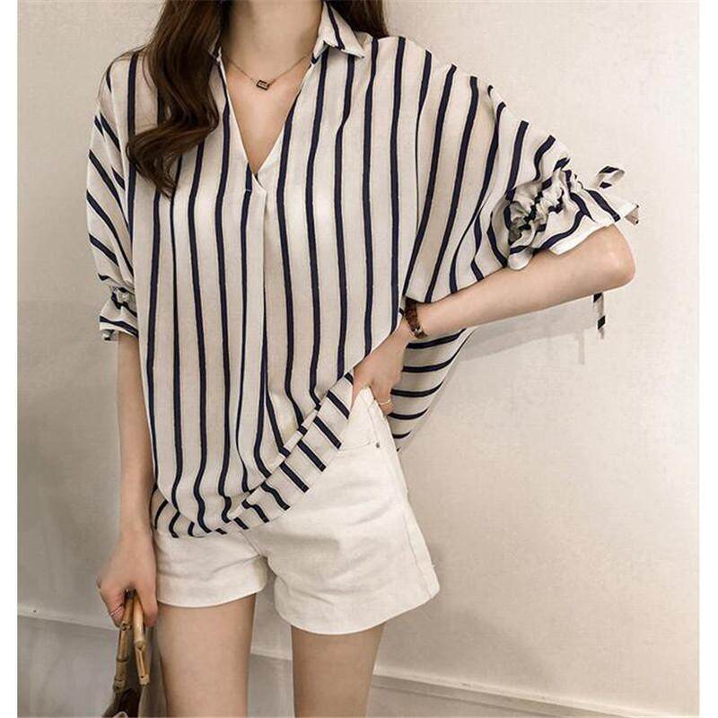 ใหม่ผู้หญิงสบายๆ Basic เสื้อฤดูร้อน Stripe เสื้อเสื้อขนาดใหญ่พิเศษ - INTL