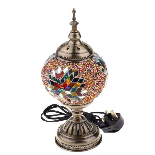 BolehDeals Handmade Turkish Mosaic Glass Table Desk Bedside Lamp Light UK plug Colorful