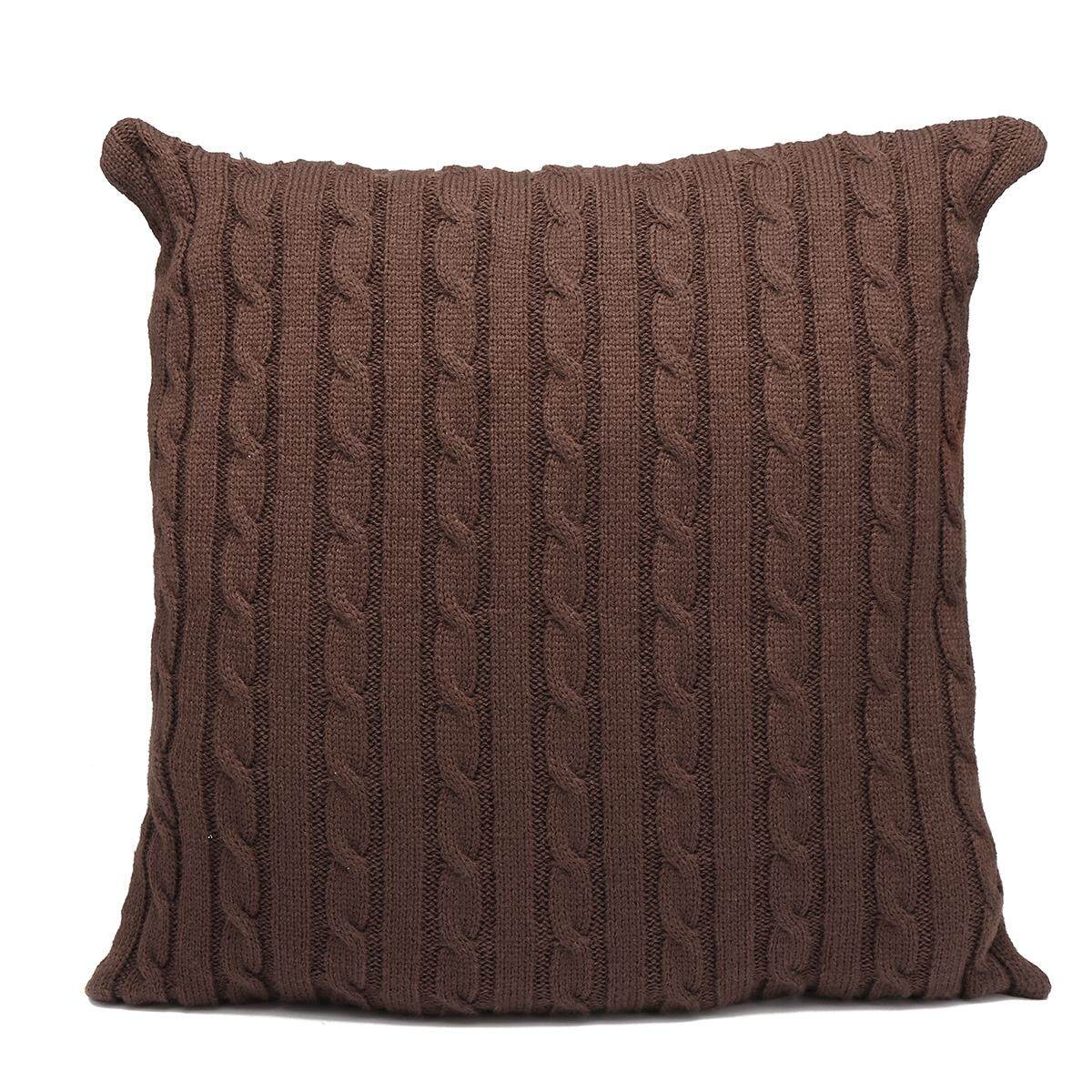 Decorative Cozy Cable Knit Throw Pillow Cover Cotton Super Soft Warm Pillow Case#Coffee