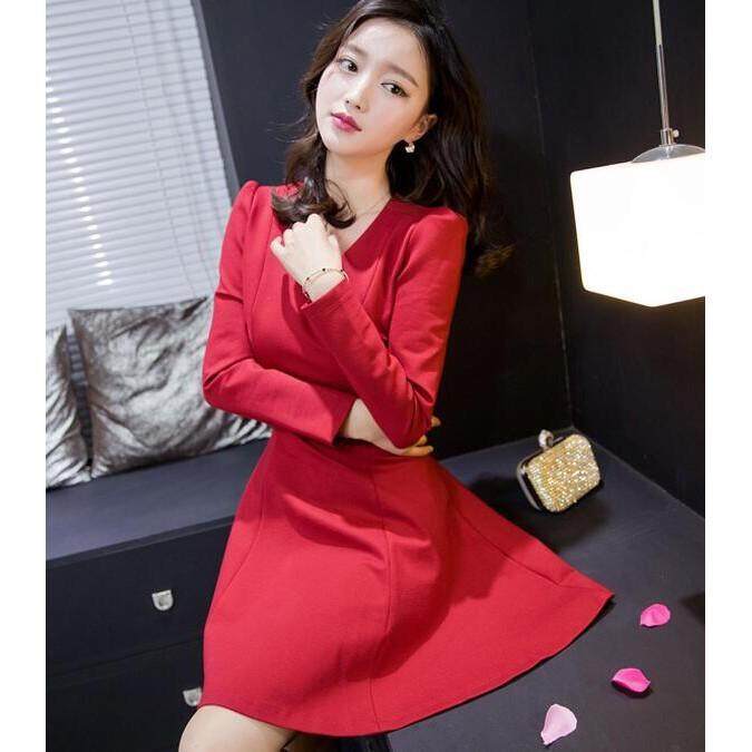 ใหม่ผู้หญิงสบายๆ Basic ฤดูใบไม้ร่วง V - Neck ชุดราตรีเซ็กซี่แขนยาว - INTL ใหม่ผู้หญิงสบายๆ Basic ฤดูใบไม้ร่วง V - Neck ชุดราตรีเซ็กซี่แขนยาว - INTL