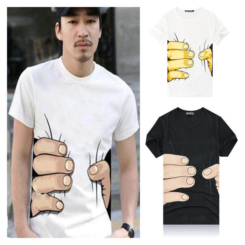 AF ผู้ชายแฟชั่นแขนสั้นคอกลมเสื้อยืด Creative 3D มือใหญ่เสื้อยืดผู้หญิง