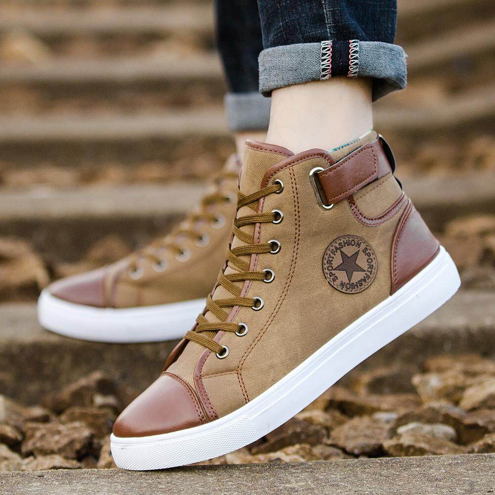 CocolMax Men Women Causal Shoes Lace-Up Ankle Boots Shoes Casual High Top Canvas Shoes