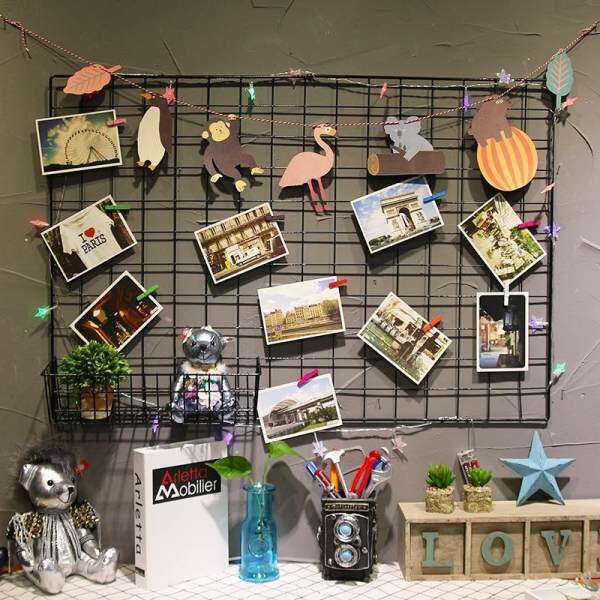 Creative personality, Nordic mesh, photo wall, photo frame, wall iron shelf#Black