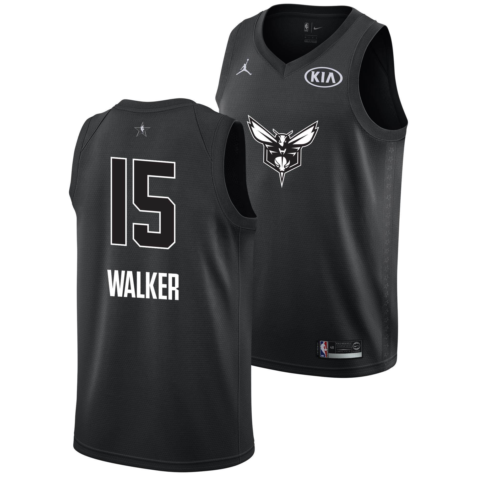 Black Charlotte Hornets NBA All-Star 2018 Kemba Walker Basketball Clothes #15 Men's Swingman Jersey Breathable Genuine lightweight Size S