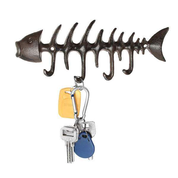 Fish FishBone Cast Iron Wall 4 Hook Coat Key Rack Metal Shabby Chic 20 cm New - intl