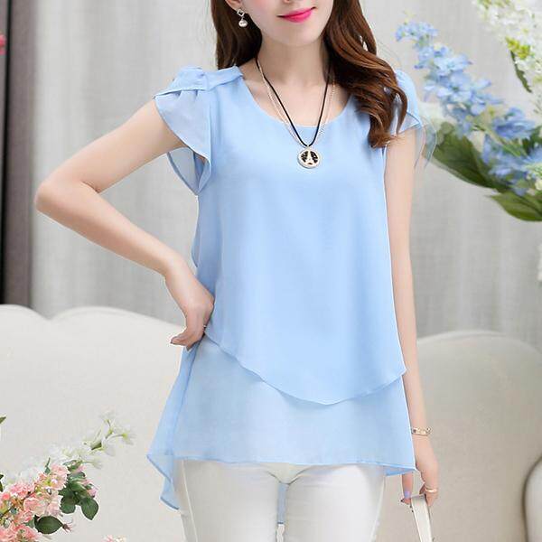 Amart แฟชั่นเสื้อผู้หญิงชีฟองแขนสั้นสีทึบหลวม Casual เสื้อยาวสีขาวขนาดพิเศษ - INTL Amart แฟชั่นเสื้อผู้หญิงชีฟองแขนสั้นสีทึบหลวม Casual เสื้อยาวสีขาวขนาดพิเศษ - INTL