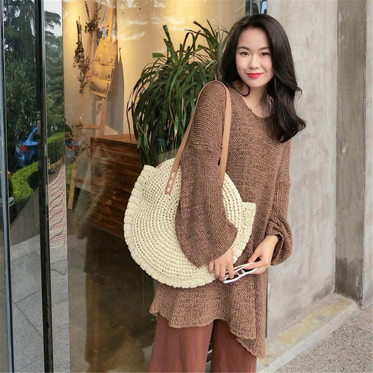 โบฮีเมียกระเป๋าชายหาด VINTAGE Retro Straw กระเป๋าหวายถักกระเป๋าถือ Messenger