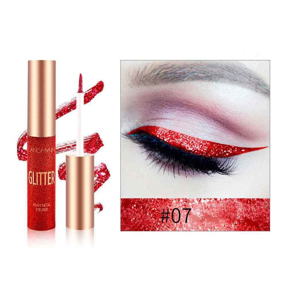 Qooiu Langmanni 10 สีแต่งหน้าเงาอายแชโดว์เกล็ดแวววาวกันน้ำอายไลเนอร์แบบน้ำ Pearlescent อายไลเนอร์ดินสอ