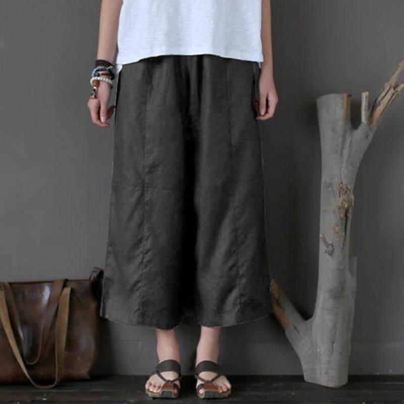 ZANZEA ขากว้างผู้หญิง Capris กางเกง Culottes ขนาดพิเศษกางเกงผ้าฝ้าย - INTL