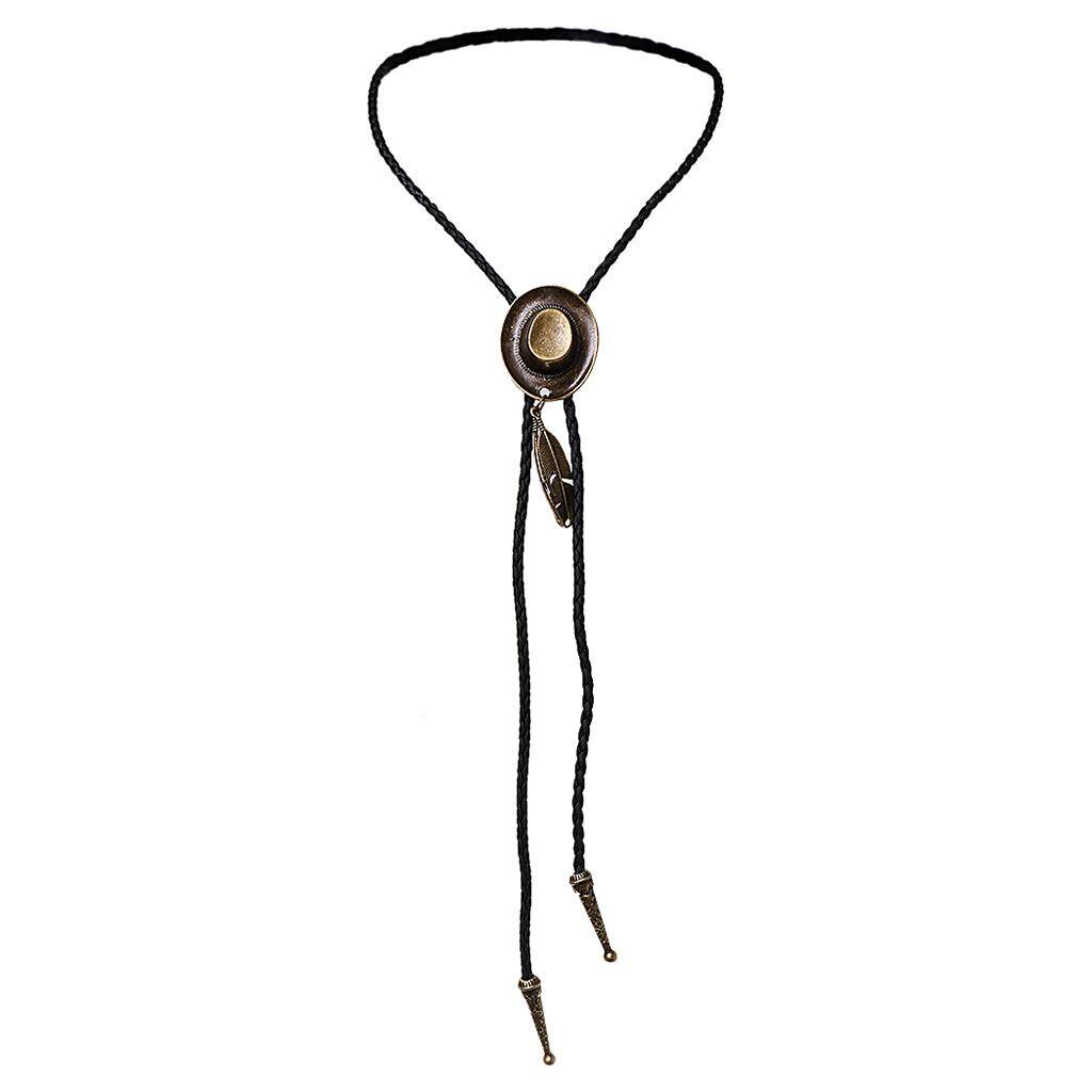BolehDeals หมวกสไตล์ตะวันตกหูกระต่ายประดับขนนกเชือกคาวบอย Alloy Bronze เนคไท VINTAGE เนคไท Bolo - INTL BolehDeals หมวกสไตล์ตะวันตกหูกระต่ายประดับขนนกเชือกคาวบอย Alloy Bronze เนคไท VINTAGE เนคไท Bolo - INTL