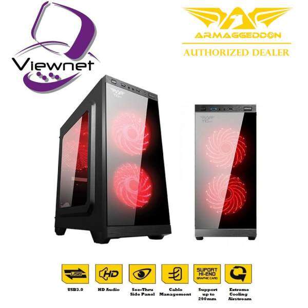 GENUINE ARMAGGEDDON T1G PRO MICRO ATX GAMING CHASIS PC CASING FULL VIEW TRANSPARENT FRONT SIDE PANEL DESIGN Malaysia