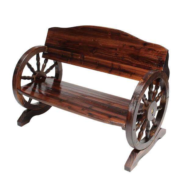 Garden Wooden Bench 2/3 Seat Burnt Wood Solid Cart Wagon Wheel Patio Outdoor