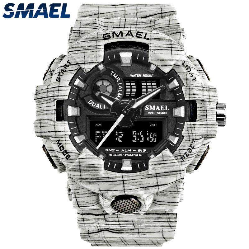 SMAEL Mens นาฬิกาแบรนด์ชั้นนำ Luxury Analog ควอตซ์นาฬิกาผู้ชายแบบดิจิตอลกันน้ำ LED ทหารนาฬิกากีฬา - INTL