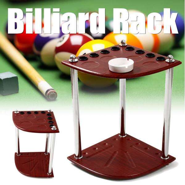 Wooden Corner Cue Rack Pool Snooker Table Balls Drink Rest Stick Holder