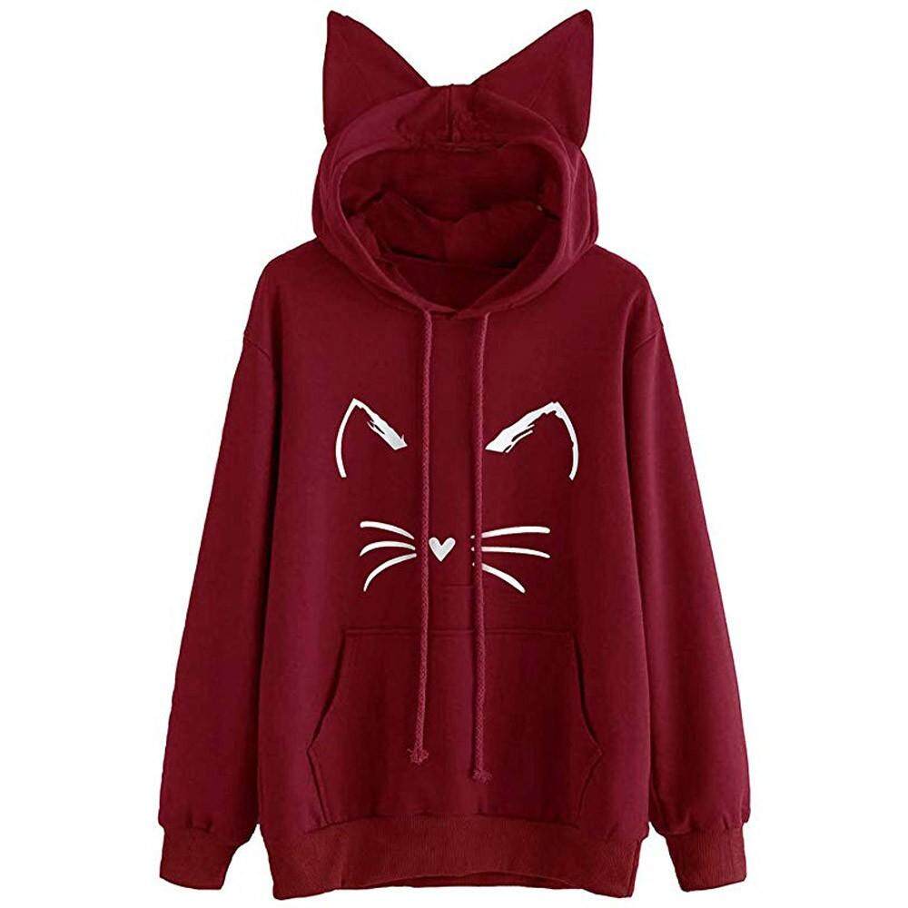 Joomia WOMENS Cat แขนยาวแข็ง Hoodie เสื้อกันหนาว Hooded เสื้อสตรีแบบสวมทับ Joomia WOMENS Cat แขนยาวแข็ง Hoodie เสื้อกันหนาว Hooded เสื้อสตรีแบบสวมทับ