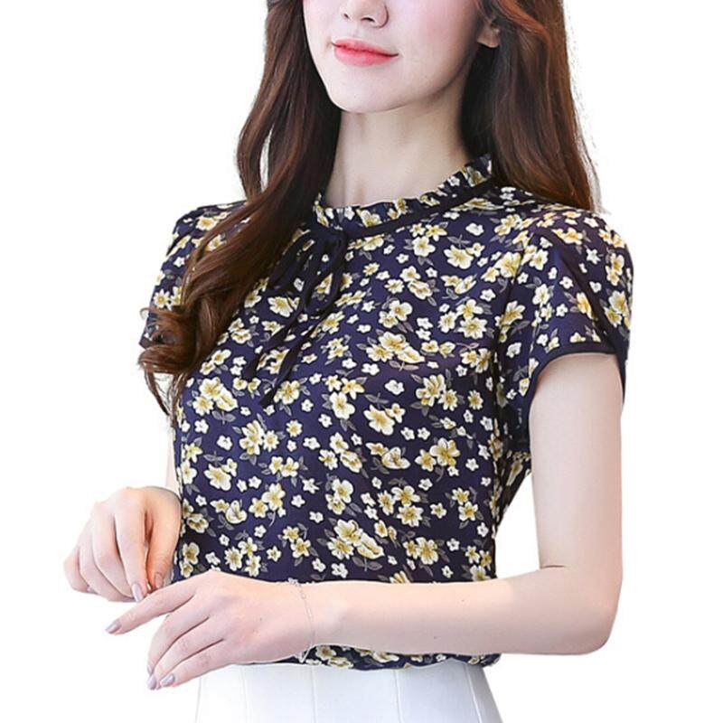 Ishowmall New Summer Women's Casual Loose Short Floral Blouse T-shirt Chiffon Tops Ishowmall New Summer Women's Casual Loose Short Floral Blouse T-shirt Chiffon Tops