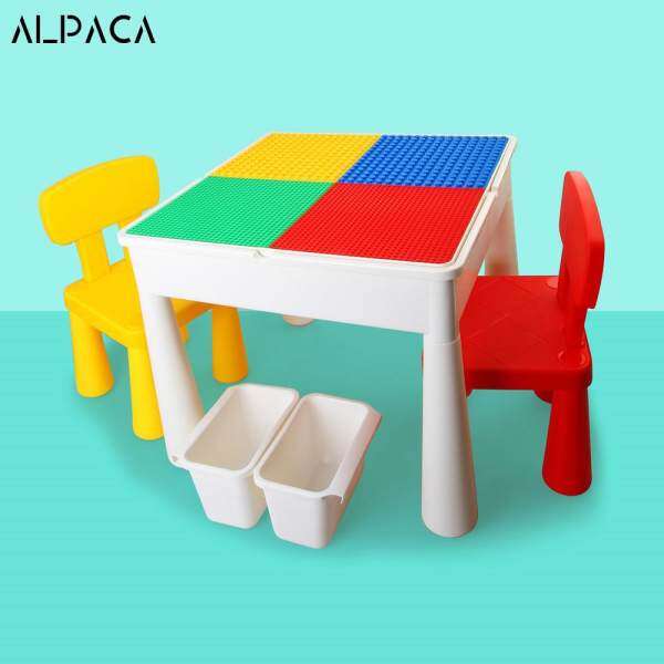 Multi-Functional Blocks Learning Building Assembled Table Desk And Chair with Storage Box,Panel and EVA bath mat with 4 configurations For Kids suit for Playing Building Blocks Bricks Toys made with PP Plastic Stable Educational Enlighten High Quality