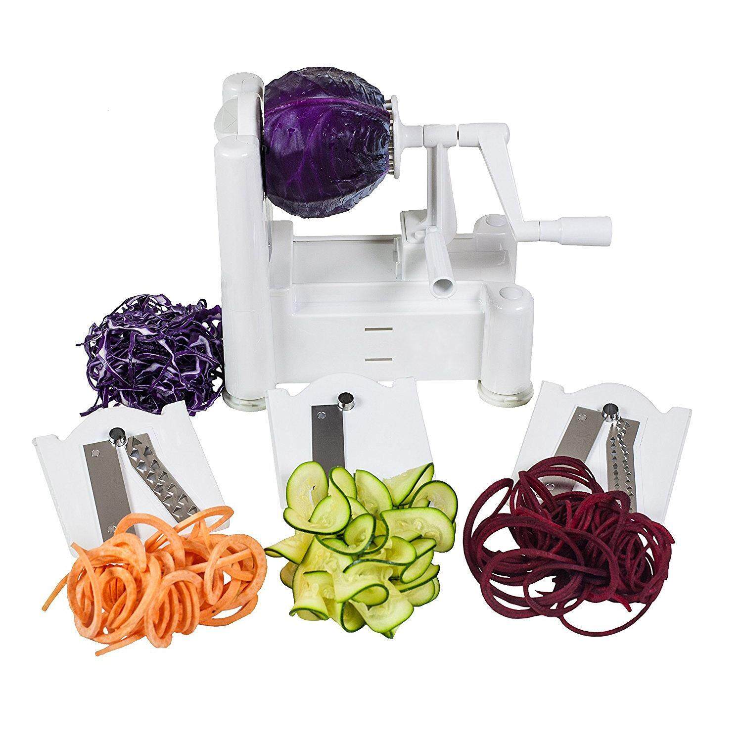 LUOWAN 3-Blade Vegetable Slicer / Spiralizer Counter-Mounted includes 3 Stainless Steel Blades-White