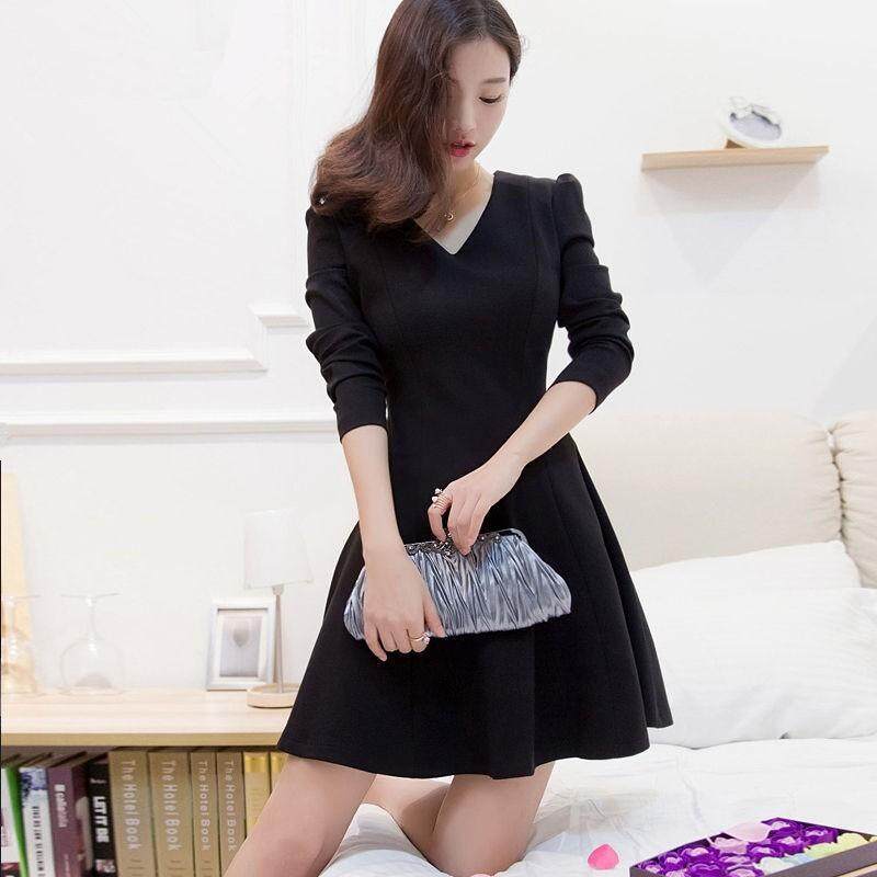 ใหม่ผู้หญิงสบายๆ Basic ฤดูใบไม้ร่วง V - Neck ชุดราตรีเซ็กซี่แขนยาว - INTL ใหม่ผู้หญิงสบายๆ Basic ฤดูใบไม้ร่วง V - Neck ชุดราตรีเซ็กซี่แขนยาว - INTL